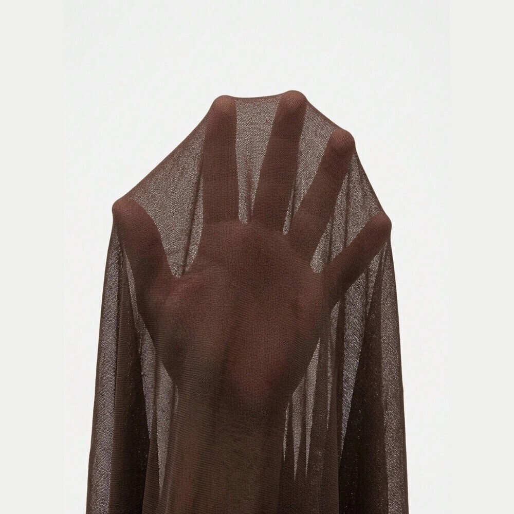 Espresso Brown Draped Cape Ruched Bodycon Sheer Maxi Dress - Picture 8 of 8